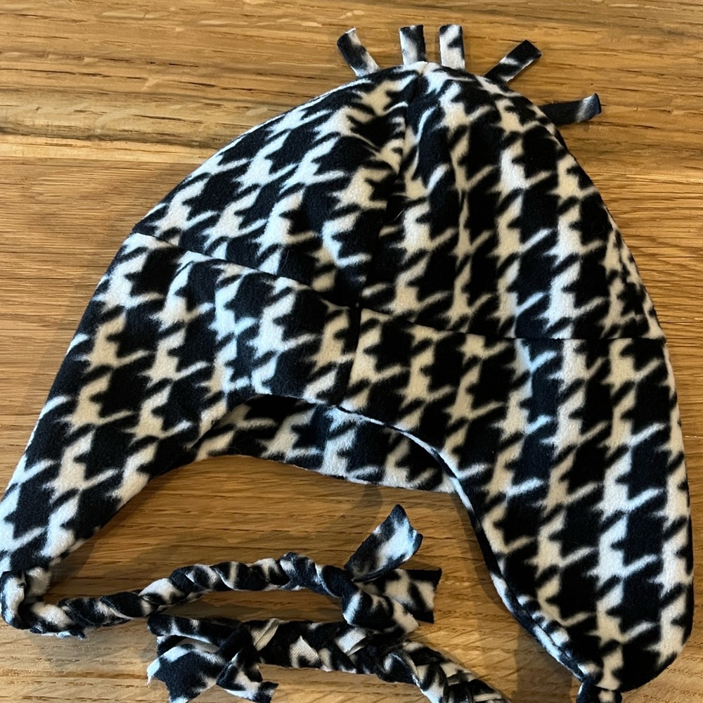 Comfy Houndstooth Black White Fleece Aviator Hat New